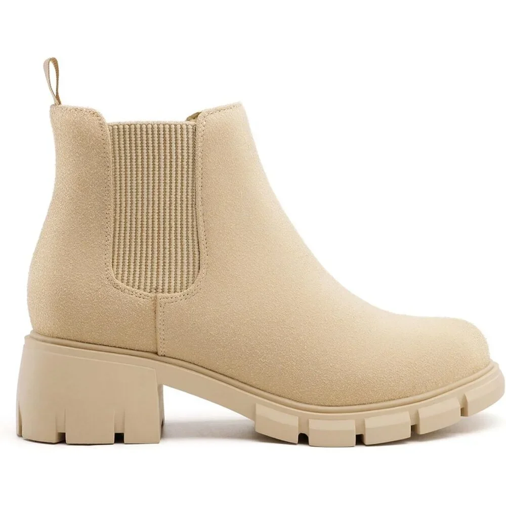 🆕Girls Apricot Polyurethane Cowgirl Ankle Comfortable Slip on Lug Sole Boot